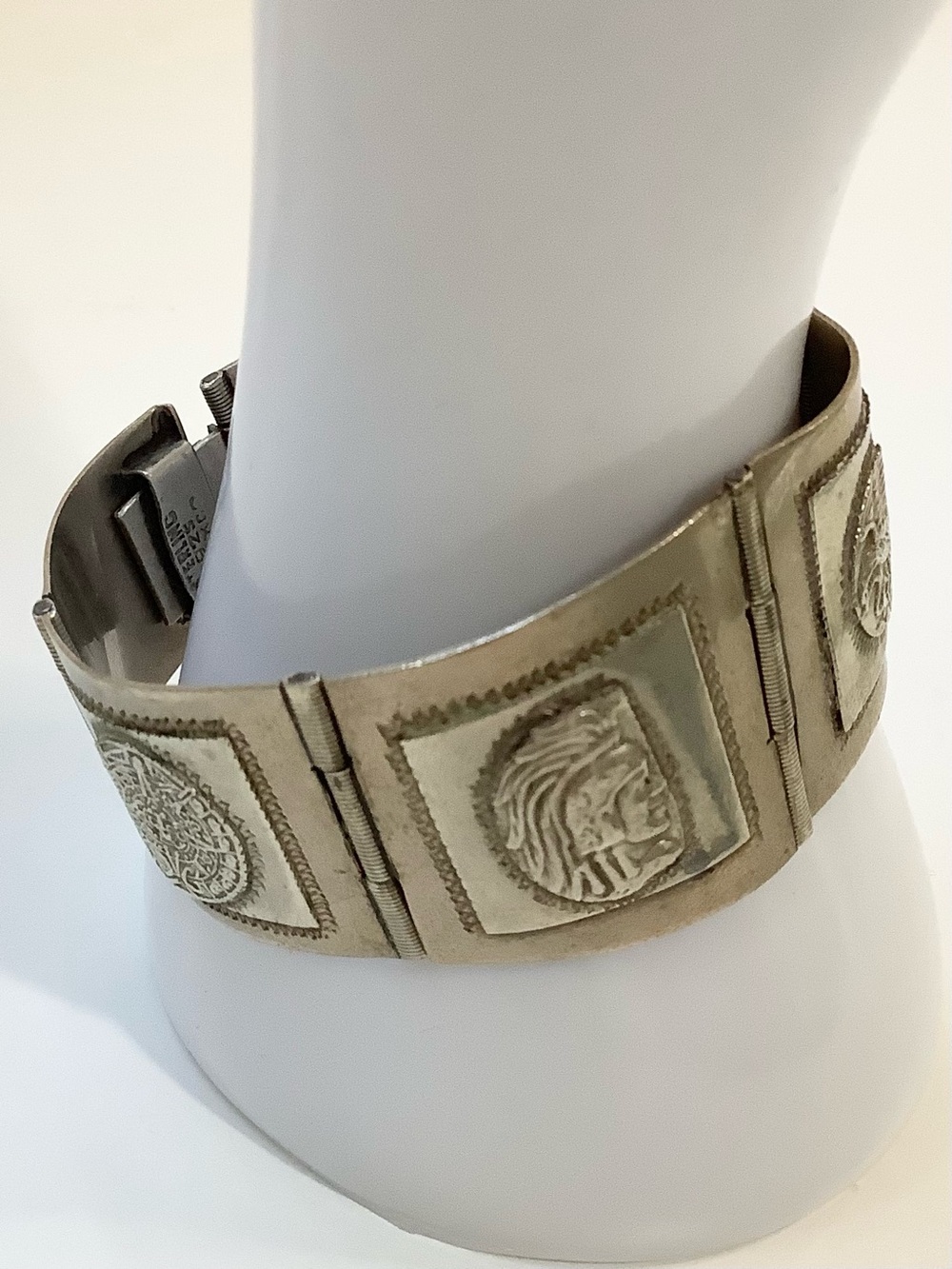 Vintage Taxco Mexico 925 Sterling Silver Coin Panel Statement Mayan  Bracelet